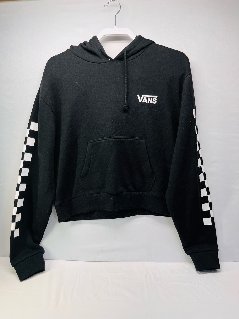 Vans Black Hoodie with White Checkerboard Sleeve Accents